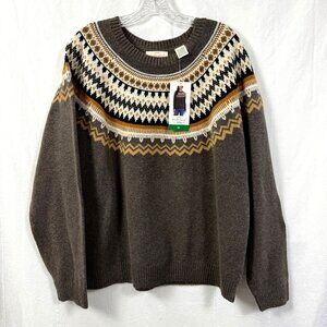 Weatherproof Vintage Sweater Women Sz XL Nordic Fair Isle LS Knit Pullover Brown